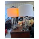 Clear Glass Table Lamps with Drum Shades