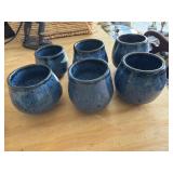 Six Handmade Pottery Shot Glasses, Signed and Date