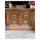 Wooden Cabinet with Carved Doors and Stone Top