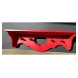 Red Wooden Wall Shelf with Heart Design and Pegs