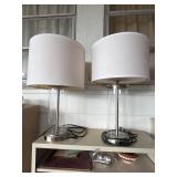 Glass and Metal Table Lamps with White Shades