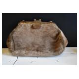 Vtg Brown Fur/Hide Purse with Brass Closure