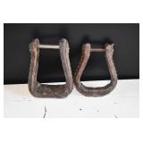 Pair of Mismatched Leather Wrapped Stirrups