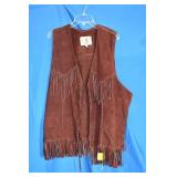 Vtg Suede Leather Tassel Vest XXL