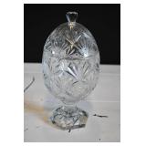 Vtg Crystal Cut Glass Egg Shaped Candy Dish
