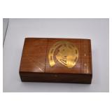 Vtg Wood w/ Brass Inlay Trinket Box