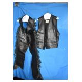 Pair of Leather Chaps & Leather Vest