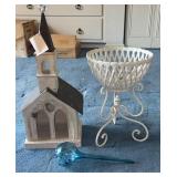 Decorative Birdhouse, Metal Stand, and Orb
