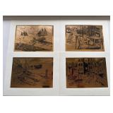 4 Etched Foil Prints by Lionel Barrymore