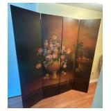 Four-Panel Folding Room Divider w/ Pained Floral S