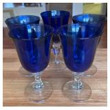 Five Blue Glass Goblets