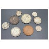 Historicalï¿½Silver Tone & Copper Tone Foreign Coins