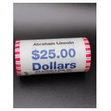 Roll of (25) 2010 Abraham Lincoln Dollar Coins
