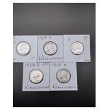 (5) 1958-D Washington Silver Quarters