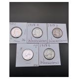 (5) 1958-D Washington Silver Quarters
