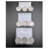 Mercury Dime P,D,S Coins from 1917, 1918, 1920