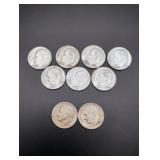 (9) Silver Roosevelt Dimes