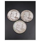 (3) 1958-D Franklin Half Dollars