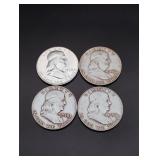 (4) 1958-D Franklin Half Dollars