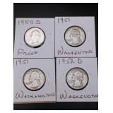 (4) Washington Silver Quarters