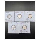 (5) Mercury Silver Dimes