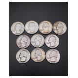 (10) Silver Washington Quarters