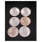 (6) Disney 1/20 oz. Silver Rounds