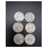 (6) Silver Washington Quarters