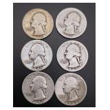 (6) Silver Washington Quarters