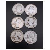 (6) Silver Washington Quarters