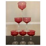 Vintage Cranberry Glass Champagne Coupes