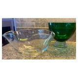 Glass Bowl and Green Glass Vase