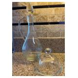 Engraved Glass Decanter and Dome Set