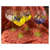 Four Hand-Painted Wine Glasses