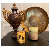 Decorative Vase, Plate, and Candles