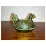 Green Glass Hen on Nest