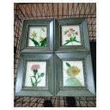 4 Floral Paintings on Glass