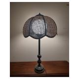 Vintage Table Lamp with Rattan Shade