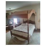 Vintage Full Size Wooden Canopy Bed