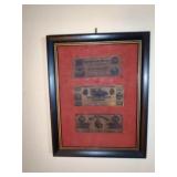 Reproduction Confederate Money in a Frame