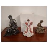 2 Metal, 1 Ceramic Lady Figurines