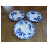3 W.H. Grindley Flow Blue China Plates