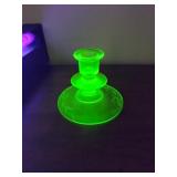 Uranium Vaseline Depression Glass Candle Holder
