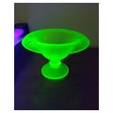 Uranium Vaseline Depression Glass Pedestal Bowl