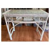 White Wicker Table with Glass Top