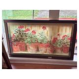 Framed Oil Painting of Red Geraniums