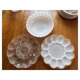 Two Deviled Egg Trays and Milk Glass Bowl