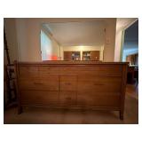 1958 Wooden Dresser with Mirror and Brass Hardware