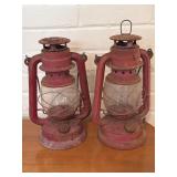 Red Metal Kerosene Lanterns with Glass Globes