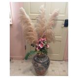 Decorative Ceramic Vase with Pampas Grass and Silk
